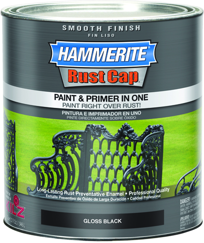 Kilz Hammerite RUST CAP 44240 Enamel Finish, High-Gloss, Black, 1 qt Can