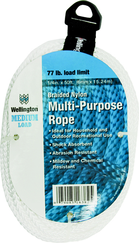 Wellington 16382 Rope, 77 lb Working Load Limit, 50 ft L, 1/4 in Dia, Nylon