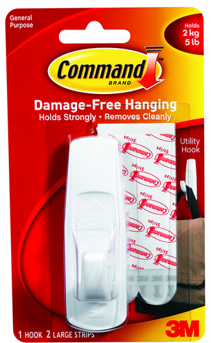 Command 17003 Utility Hook, 5 lb Weight Capacity, Plastic