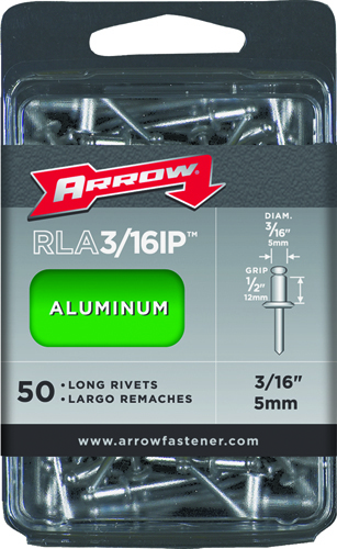 Arrow RLA3/16IP Long Pop Rivet, 1/2 in L, Aluminum