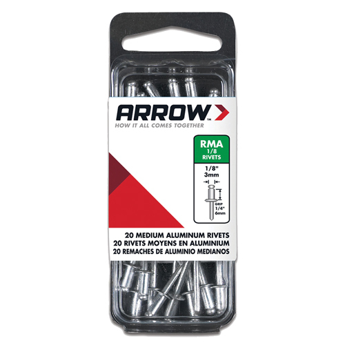 Arrow RMA1/8 Medium Pop Rivet, 1/4 in L, Aluminum