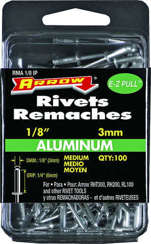 Arrow RMA1/8IP Medium Pop Rivet, 1/4 in L, Aluminum