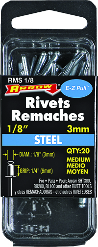 Arrow RMS1/8 Medium Pop Rivet, 1/4 in L, Steel