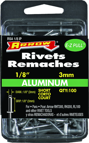 Arrow RSA1/8IP Short Pop Rivet, 1/8 in L, Aluminum