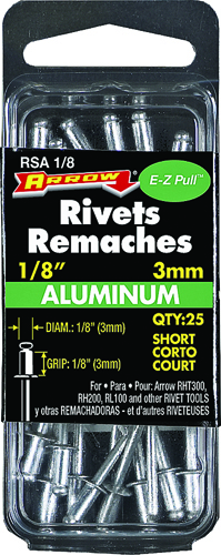 Arrow RSA1/8 Short Pop Rivet, 1/8 in L, Aluminum