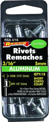 Arrow RSA3/16 Short Pop Rivet, 1/8 in L, Aluminum