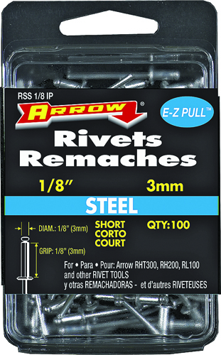 Arrow RSS1/8IP Short Pop Rivet, 1/8 in L, Steel