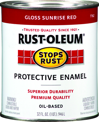 RUST-OLEUM STOPS RUST 7762502 Protective Enamel, Sunrise Red, Gloss, 1 qt