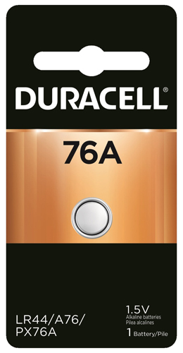 Duracell PX76A675PK Alkaline Battery, A76, Lithium, Manganese Dioxide, 1.5 V