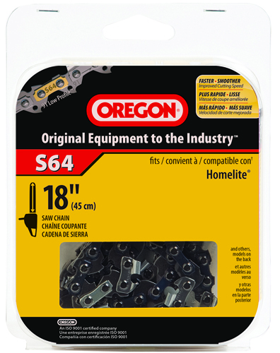 Oregon S64 Chainsaw Chain, 5/32 in File, 18 in L Bar, Stainless Steel