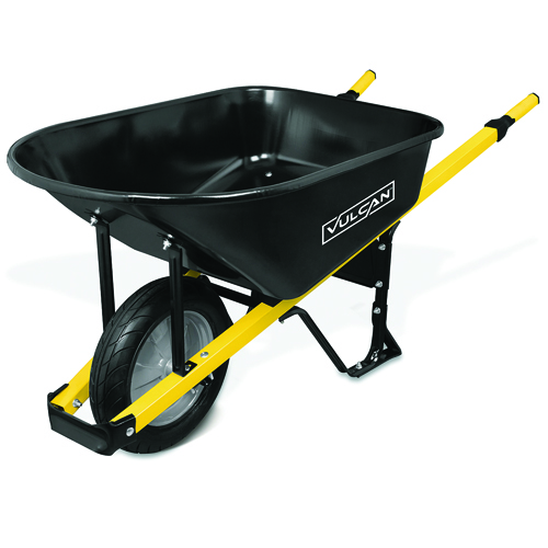 Vulcan Wheelbarrow, Black, 6 Cu-Ft Heap, Steel, 16 In Flat Tire