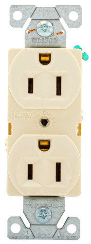 Eaton Wiring Devices BR15LA Duplex Receptacle, 15 A, 2-Pole, 5-15R, Light