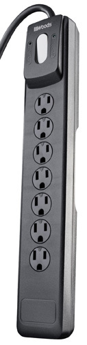 Woods Outlet Surge Protector Strip, 120 V, 15 A, 60 Hz, 7 Outlet, 10 ft L