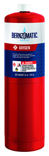 BernzOmatic 333251 Oxygen Torch Cylinder, Oxygen, Red, 1.4 oz