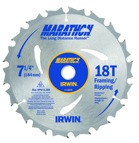 IRWIN MARATHON 24028 Circular Saw Blade, 7-1/4 in Dia, Carbide Cutting Edge,