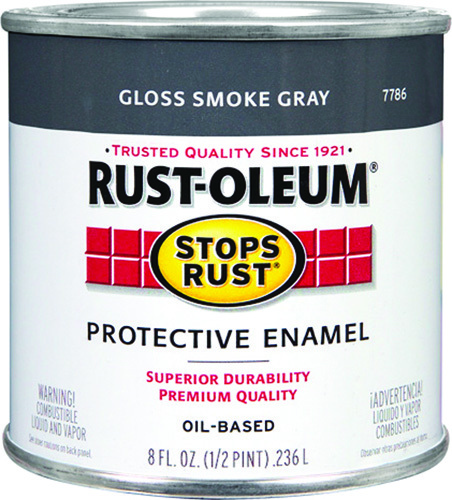 RUST-OLEUM STOPS RUST 7786730 Protective Enamel, Smoke Gray, Gloss, 0.5 pt