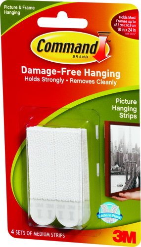 Command 17201-4PK Picture Hanging Strip, 3 lb/set Weight Capacity, Foam