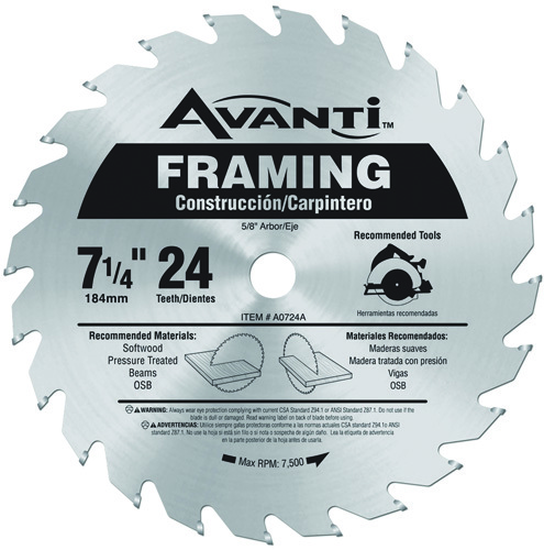 Diablo A0724A Circular Saw Blade, 7-1/4 in Dia, Carbide Cutting Edge, 5/8 in