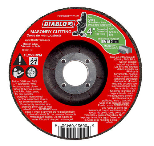 Diablo DBD040125701C Cut-Off Wheel, Aluminum Oxide, 4 in Dia