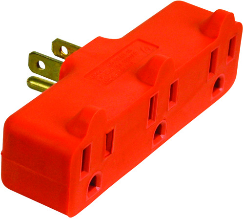 PowerZone Grounded Outlet Tap, 3 Outlet, Orange