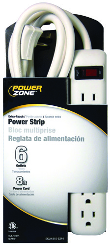 PowerZone Power Outlet Strip, 15 A, 6 Outlet