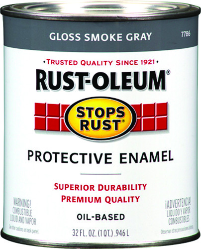 RUST-OLEUM STOPS RUST 7786502 Protective Enamel, Smoke Gray, Gloss, 1 qt Can