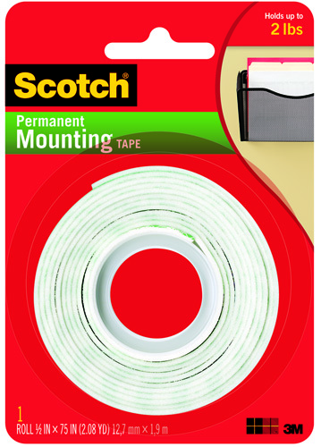 Scotch 110 Heavy-Duty Mounting Tape, 75 in L, 1 in W, White