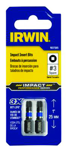 IRWIN 1837385 Insert Bit, #3 Drive, Square Recess Drive, 1/4 in Shank, Hex