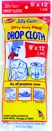 Warp's JCS-912-M Drop Cloth, 12 ft L, 9 ft W, Plastic, Clear