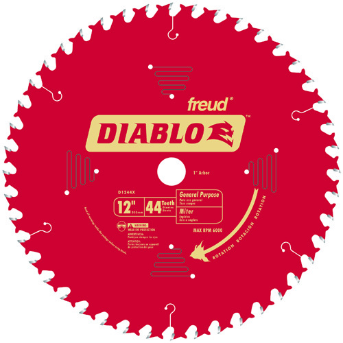 Diablo D1244X Circular Saw Blade, 12 in Dia, Carbide Cutting Edge, 1 in