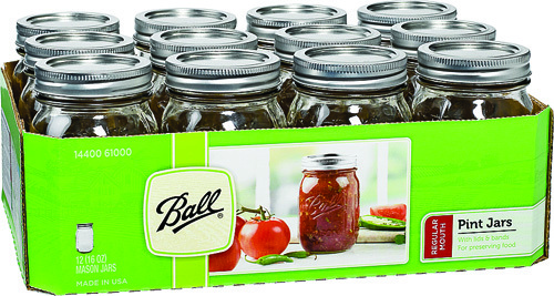 Ball 1440061000 Regular Mouth Mason Jar, 16 oz Capacity, Glass