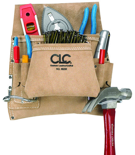 CLC Tool Works I823X Nail/Tool Bag, 8-Pocket, 2-3/4 in Strap/Belt, Suede