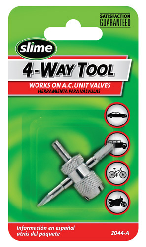 Slime 2044-A Tire Valve Tool, 4 Ports/Ways, Steel