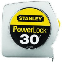 STANLEY 33-430 Measuring Tape, 30 ft L x 1 in W Blade, Steel Blade, Chrome