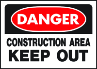 HY-KO 520 Danger Sign, Rectangular, CONSTRUCTION AREA KEEP OUT, Black