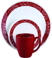 OLFA 1103061 Dinnerware Set, Vitrelle Glass, Red/White, For Dishwashers,
