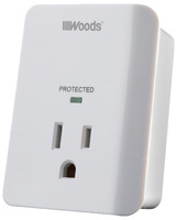 Woods Outlet Surge Protector Strip, 120 V, 15 A, 60 Hz, 1 Outlet