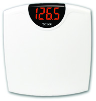 TAYLOR 98564012 Bathroom Scale, 330 lb Capacity, LED Display, Styrene, White
