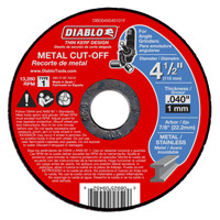 Diablo DBD045040101F Cut-Off Wheel, Aluminum Oxide, 4-1/2 in Dia