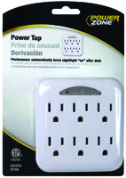 PowerZone Grounded Outlet Tap, 125 V, 15 A, 6 Outlet, White
