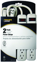 PowerZone Power Outlet Strip, 125 V, 15 A, 6 Outlet, White