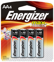 Energizer E91 Series E91BP-4 Alkaline Battery, AA, Zinc, Manganese Dioxide,