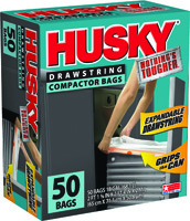 HUSKY HK18XDS050W Trash Compactor Bag with Drawstring, 18 gal Capacity,