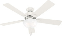 HUNTER 52" CEILING FAN SWANSON WHITE with LED Bowl 