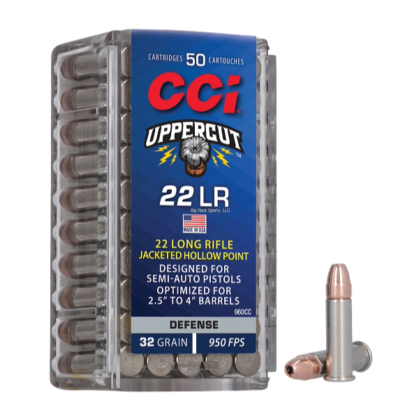 CCI 960CC Uppercut Rimfire Ammo, 22LR, 32GR, Plated Hollow Point, 50 Round