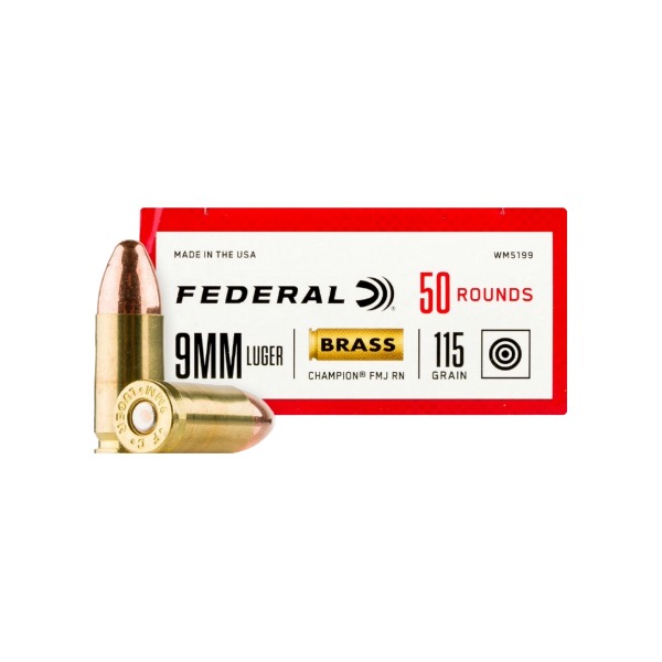 Federal Champion Training, 9mm Luger, 115 Grain, Full Metal Jacket, 1125 fps