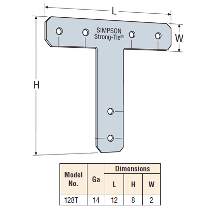 2" x 12" x 8" T-STRAP 14 GA