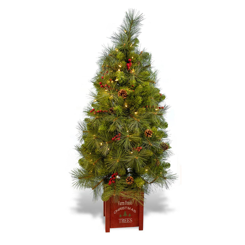 48" LED PINE TREE W/RED WOOD BX