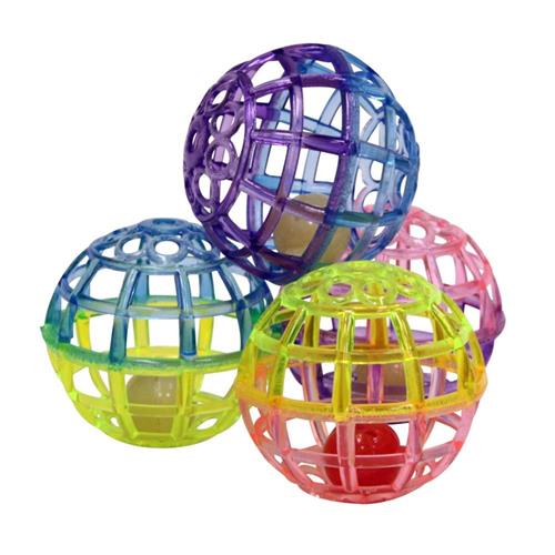 Spot Lattice Ball with Bell Cat Toy Multi-Color - 4 pk