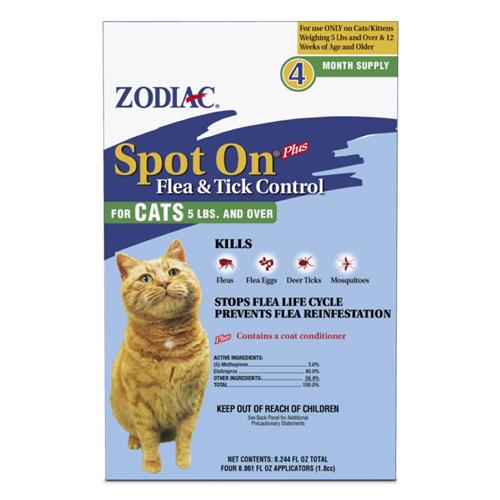 Zodiac Spot On Plus Flea & Tick Control for Cats - 5 Lbs And Over, 4 pk